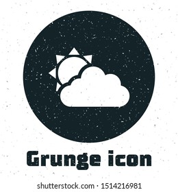 Grunge Sun and cloud weather icon isolated on white background.  Vector Illustration