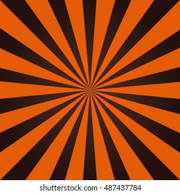 Grunge sunbeam background in Halloween traditional colors. Orange and black sun rays abstract wallpaper. Vector illustration