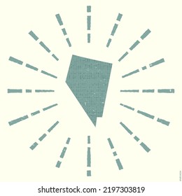 Grunge sunburst poster with map of the US state. Shape of Nevada filled with hex digits with sunburst rays around. Creative vector illustration.