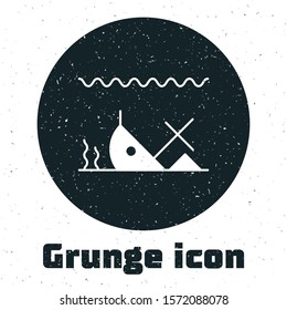 Grunge Sunken ship at the bottom of the sea icon isolated on white background.  Vector Illustration