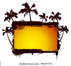 grunge sunset summer background with lot of palms