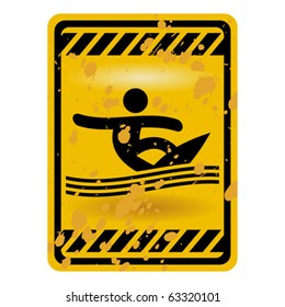 Grunge surf area warning sign isolated over white