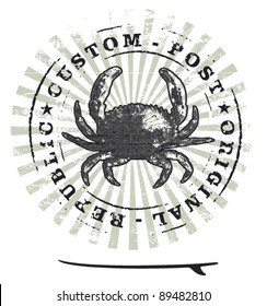 grunge surf stamp with crab and table