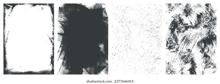 Grunge surface monochrome set textures with scratched spotted black and white patterns in abstract style vector illustration