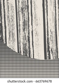 Grunge surface texture. Old wooden wall. Distress and weathered. Vector brochure or report design template. Half tone effect