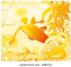 Grunge surfer. Summer scene.