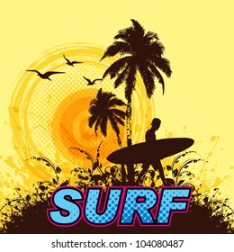 Grunge surfer / Tropical background with surfer