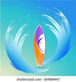 Grunge surfing icon.Vector brush wave.Surfboard.Sea wave logo template.