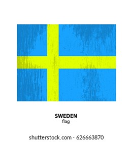 Grunge Sweden flag isolated on white background. Design element for flyers or banners.