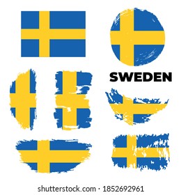 Grunge Sweden flags set. Vector stock illustration isolated on white background. 