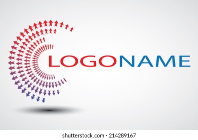 Grunge swirly logo design with arrows. Vector illustration.