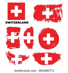 Banderas de Suiza onduladas. Ilustración de material vectorial aislada en fondo blanco. 