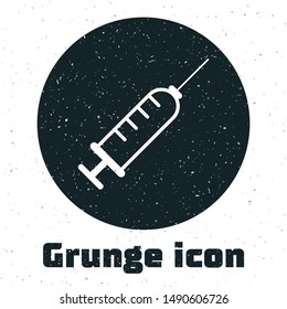 Grunge Syringe icon isolated on white background. Syringe for vaccine, vaccination, injection, flu shot. Medical equipment.  Vector Illustration