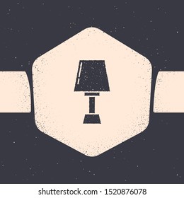 Grunge Table lamp icon isolated on grey background. Monochrome vintage drawing. Vector Illustration