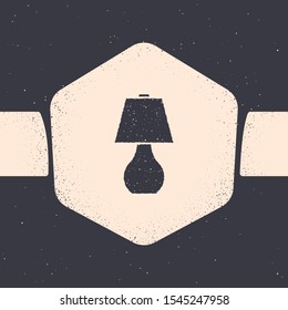 Grunge Table lamp icon isolated on grey background. Monochrome vintage drawing. Vector Illustration