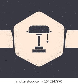 Grunge Table lamp icon isolated on grey background. Monochrome vintage drawing. Vector Illustration