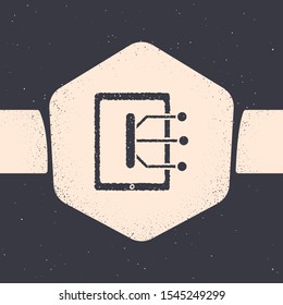 Grunge Tablet icon isolated on grey background. Monochrome vintage drawing. Vector Illustration