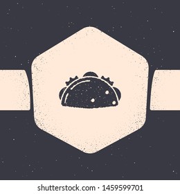 Grunge Taco with tortilla icon isolated on grey background. Traditional mexican fast food menu. Monochrome vintage drawing. Vector Illustration