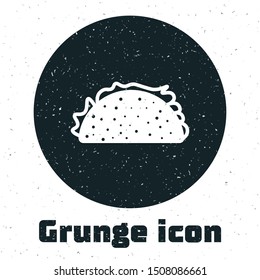 Grunge Taco with tortilla icon isolated on white background. Traditional mexican fast food.  Vector Illustration