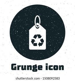 Grunge Tag with recycle symbol icon isolated on white background. Banner, label, tag, logo, sticker for eco green.  Vector Illustration