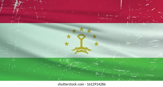 Grunge Tajikistan flag. Tajikistan flag with waving grunge texture. Vector background.