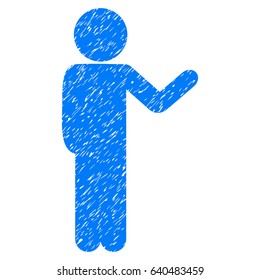 Grunge Talking Child icon with grunge design and dust texture. Unclean vector blue pictogram for rubber seal stamp imitations and watermarks. Draft emblem symbol.