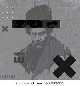 Grunge Taras Shevchenko, the most famous Ukrainian poet