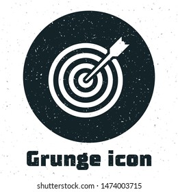 Grunge Target with arrow icon isolated on white background. Dart board sign. Archery board icon. Dartboard sign. Business goal concept.  Vector Illustration
