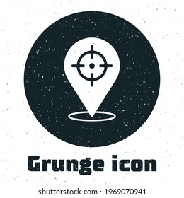 Grunge Target financial goal concept icon isolated on white background. Symbolic goals achievement, success. Monochrome vintage drawing. Vector