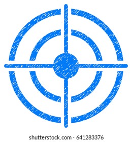 Grunge Target icon with grunge design and dust texture. Unclean vector blue pictogram for rubber seal stamp imitations and watermarks. Draft emblem symbol.