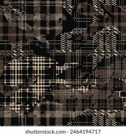 Grunge tartan houndstooth plaid fabric patchwork wallpaper abstract vector seamless pattern for fabric shirt card print paper tablecloth pillow