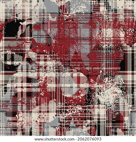 Grunge tartan plaid fabric patchwork wallpaper abstract vector seamless pattern