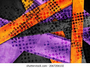Grunge tech abstract background with orange violet geometric stripes. Vector design