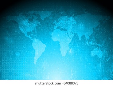 Grunge tech background with world map. Eps 10