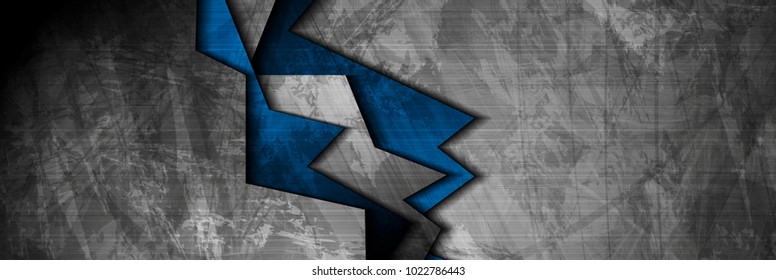 Grunge tech material contrast blue and dark grey corporate texture banner. Vector illustration background