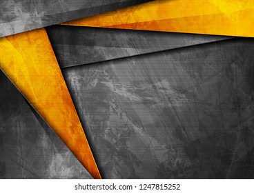 Grunge tech material contrast orange and dark grey corporate texture background. Vector illustration