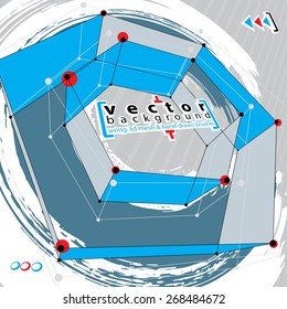 Grunge and technical background, fbstract special vector illustration made using real ink hand-drawn grunge brushes and abstract 3d mesh object modeling, clear eps 8 vector.