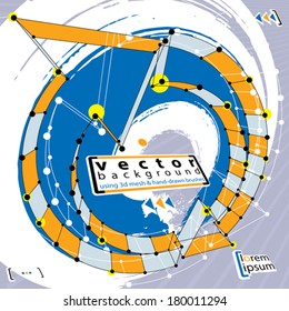Grunge and technical style round shaped vector abstract background, vector illustration made using real ink hand-drawn grunge brushes and abstract 3d mesh object modeling, clear eps 8 vector.