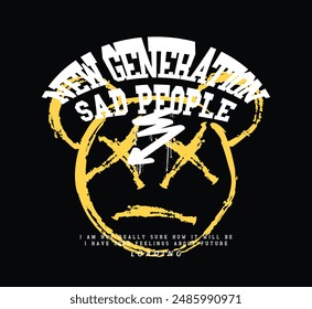 Grunge teddy bear emoji face drawing and urban typography. Vector illustration design for fashion, graphic, print, slogan tee, t shirt, poster, sticker.