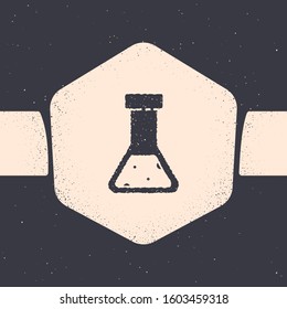 Grunge Test tube and flask chemical laboratory test icon isolated on grey background. Laboratory glassware sign. Monochrome vintage drawing. Vector Illustration