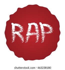 Grunge text Rap, drawn with a brush. Abstract diffuse background. Red, white.