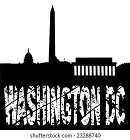 grunge text washington DC with skyline illustration