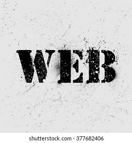 Grunge text WEB on gray ink blots background. eps10