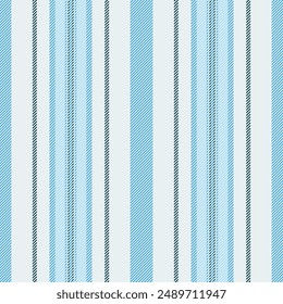 Grunge textile lines stripe, ragged fabric texture vector. Straight pattern seamless vertical background in white and cyan colors palette.