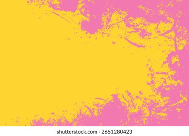 Fondo de textura Grunge. Abstractas textura de trazo de pincel rosa sobre fondo amarillo. Textura moderna ruda creativa para el Anuncio, Sitio web, anuncios, presentaciones, cartel, diseño de la cubierta