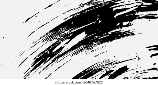 Fondo de textura Grunge. Pinceladas negras aisladas sobre fondo blanco. Abstractas textura grunge en blanco y negro. Fondo de trazo de pincel Grunge