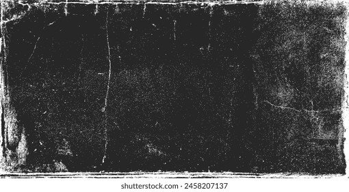 Grunge texture background with black white distressed vintage overlay frame border. Aged scratched retro rough vector featuring old paper weathered abstract dirty design effect surface pattern antique
