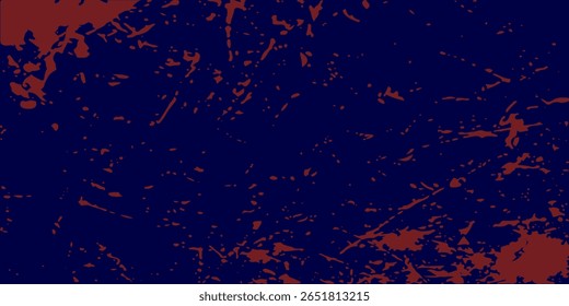 Grunge texture background with distressed red ink splatters on blue canvas. Perfect for urban posters, vintage effects, album covers, and edgy street-style designs.