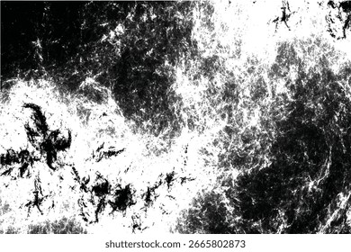 Fundo de textura Grunge com superfície angustiada abstrata com detalhes ásperos arranhados, preto escuro sujo e branco rachado vintage usado velho desgastado bagunçado pintura splatter, padrão artístico sobreposição