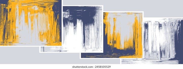Grunge texture backgrounds, modern abstract backdrop designs. Rough yellow and blue textured brush strokes painting, vector artwork with paint on canvas